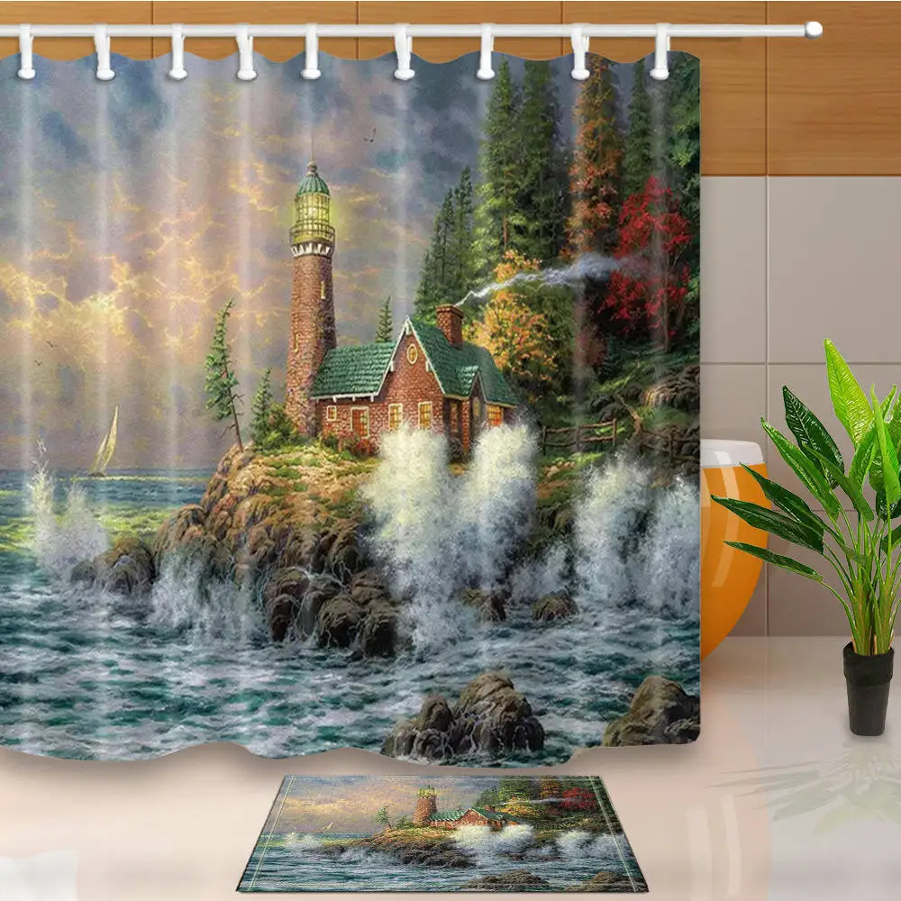 Buy Island Shower Curtains Landscape Bathroom Curtains