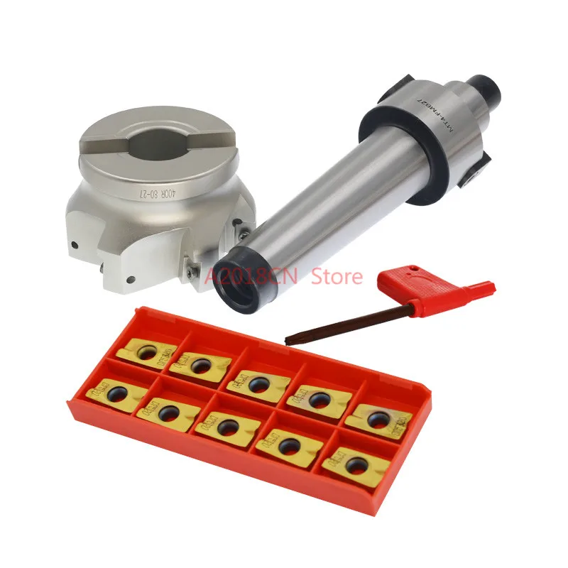 

MT3 FMB27 MT4 FMB27 arbor+ BAP400R 80 27 Face Milling Cutter + 10pcs APMT1604 Inserts For Power Tool