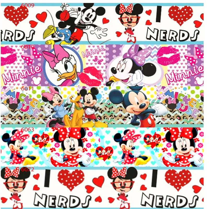 

25 38 50 75mm width 100% Polyester minnie mickey Printed Grosgrain Ribbon cartoon Ribbons MK01