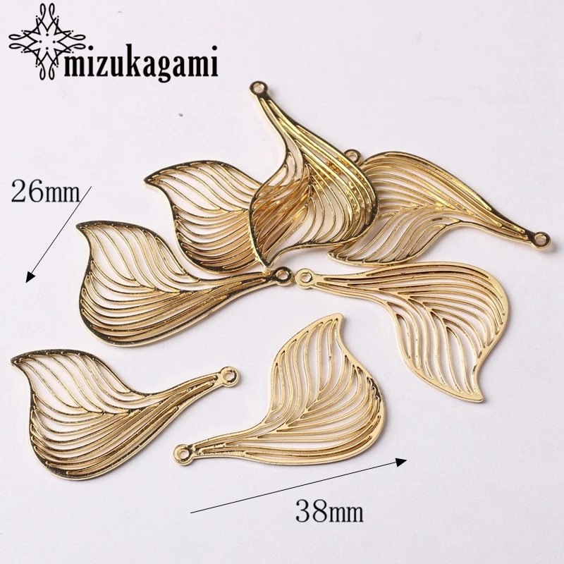 Цинковый сплав Золотой металлический лепесток подвески в виде листьев кулон 6 шт./лот 38 мм для DIY Ювелирные изделия изготовление сережек аксессуары