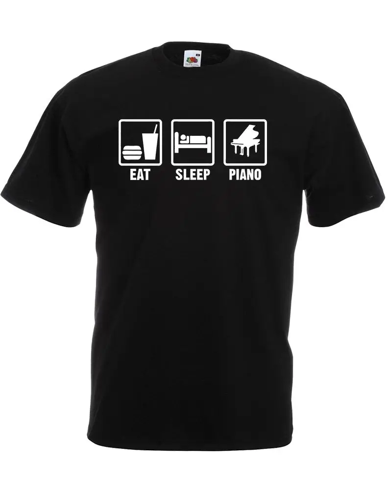 Прохладный Футболка Дизайн С Коротким Рукавом Печати Экипаж Шеи Eat Sleep Фортепиано