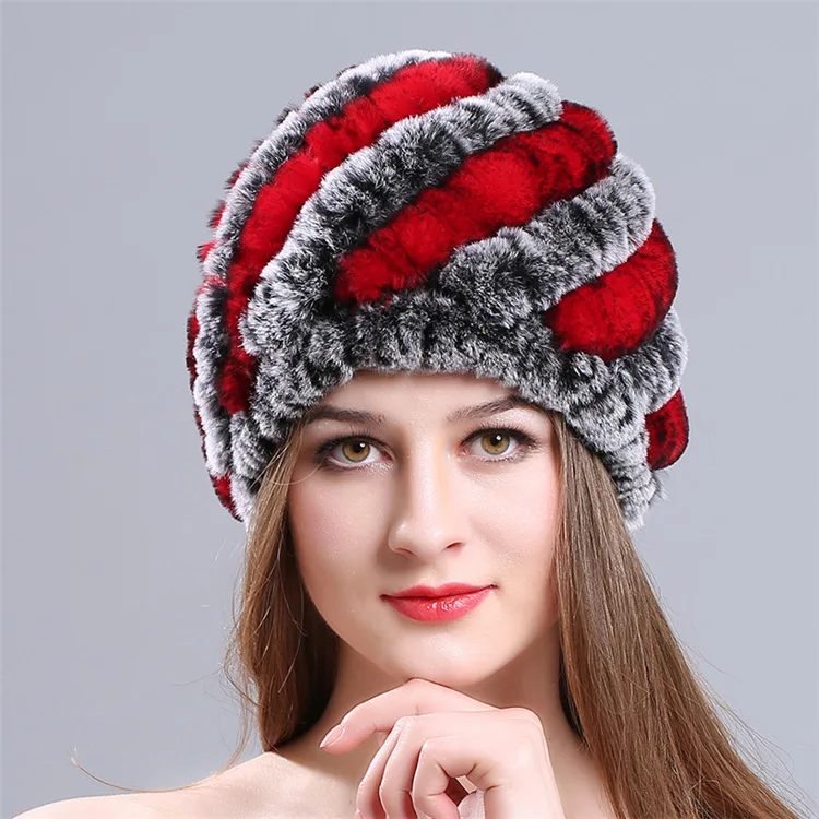 Женская зимняя утепленная теплая шапка однотонная Защитная шапка, Новая Вязаная меховая шапка с ананасом и шерстяная шапка HA10 - Цвет: Gray red