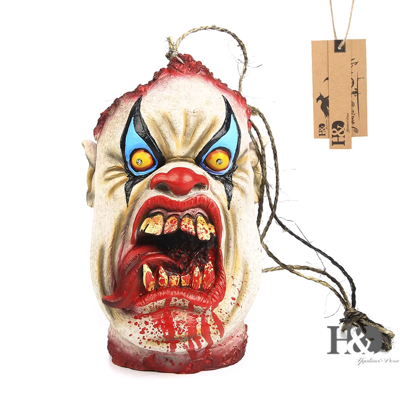 

H&D 10'' Horror Evil Clown Creepy Head Trick or Treat Candy Bag Halloween Scary Props Bloody Head Lamp For Halloween Decorative
