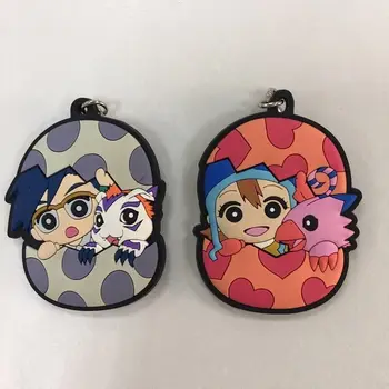

T1304 2pcs/set Anime Digital Monster rubber Keychain Key Ring straps Cosplay