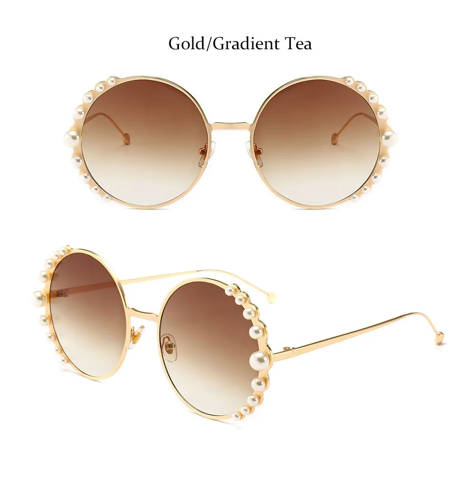 Большие круглые солнцезащитные очки для женщин, Роскошные Жемчужные брендовые дизайнерские очки, женские элегантные прозрачные линзы, розовые оттенки для женщин, очки