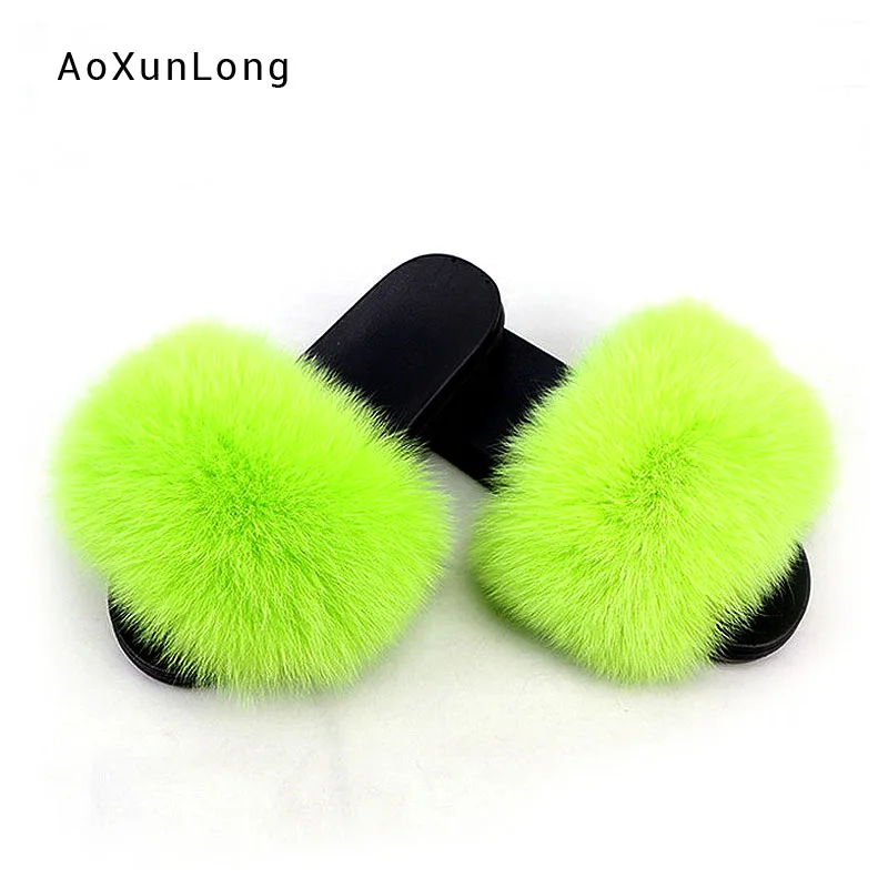 

2019 New Summer Fox Fur Slippers Home Indoor Fox Hair Sandals Fashion Soft Comfortable Women's Non-slip Fluffy Fox Hair Slippers