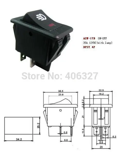 5 шт. ВКЛ-ВЫКЛ 35A 12VDC DPST 4 PIN лодка кулисный переключатель двухполюсный Автомобильные выключатели, украшенное мозаикой из драгоценных камней, 12 Вольт дот светящийся