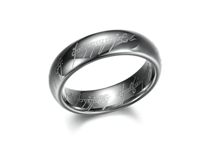 Silver Plated Elvish Script Tungsten Carbide Unisex Laser Etched