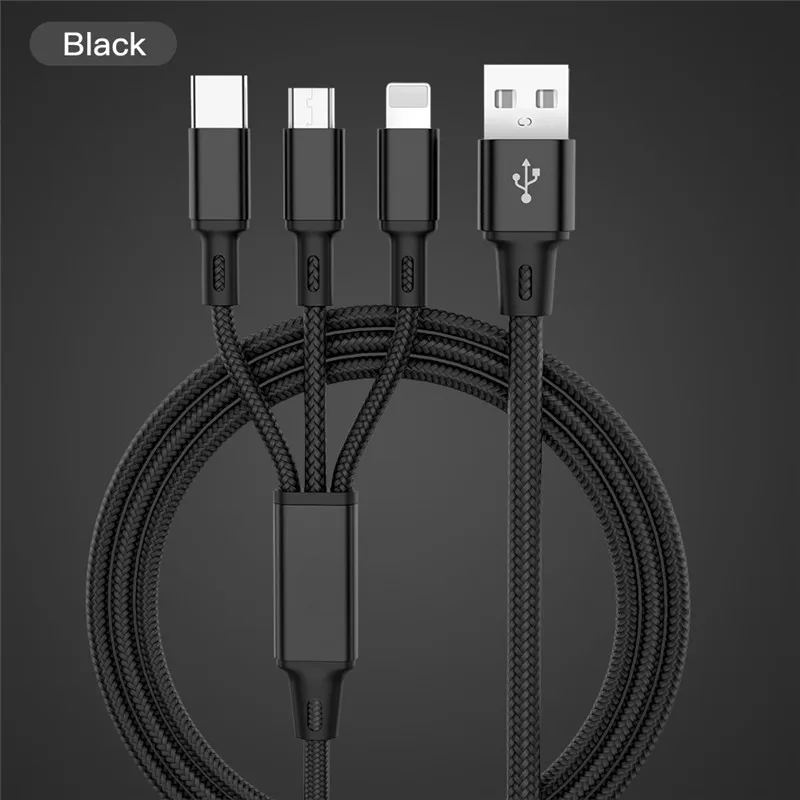 USB кабель для iPhone XS X 8 7 6 зарядное устройство 3 в 1 микро USB кабель для Android USB TypeC кабели для мобильных телефонов для samsung S9 - Цвет: Black Cable
