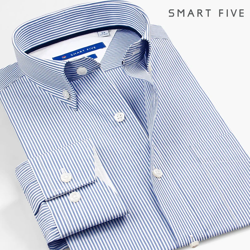 Смарт пять бренд Для мужчин рубашка 100% хлопок высокое качество 2018 Новый длинным рукавом платье в полоску рубашка Бизнес Camisa masculina sfl6b196