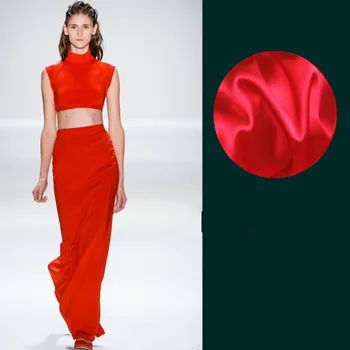 

114cm red silk fabric soft dress shirt silk stretch crepe satin fabric solid color silk fabric wholesale silk cloth