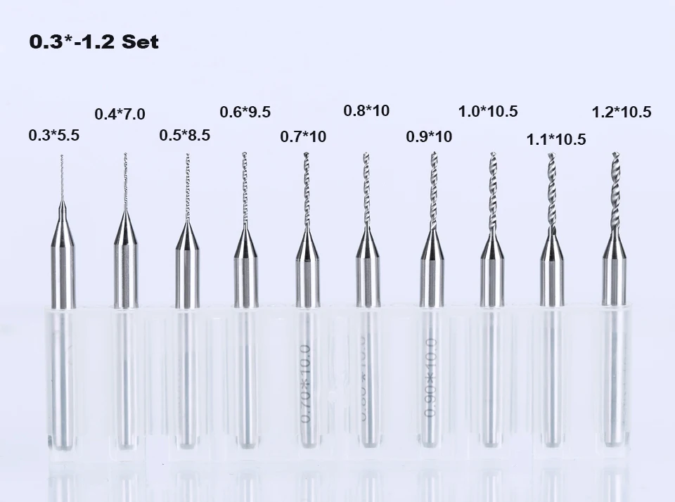 HUHAO 10 шт 0,3 мм до 1,2 мм Карбид печатной платы Мини сверло Набор ножей стали для печати схема 3,175 мм сверло набор PCB