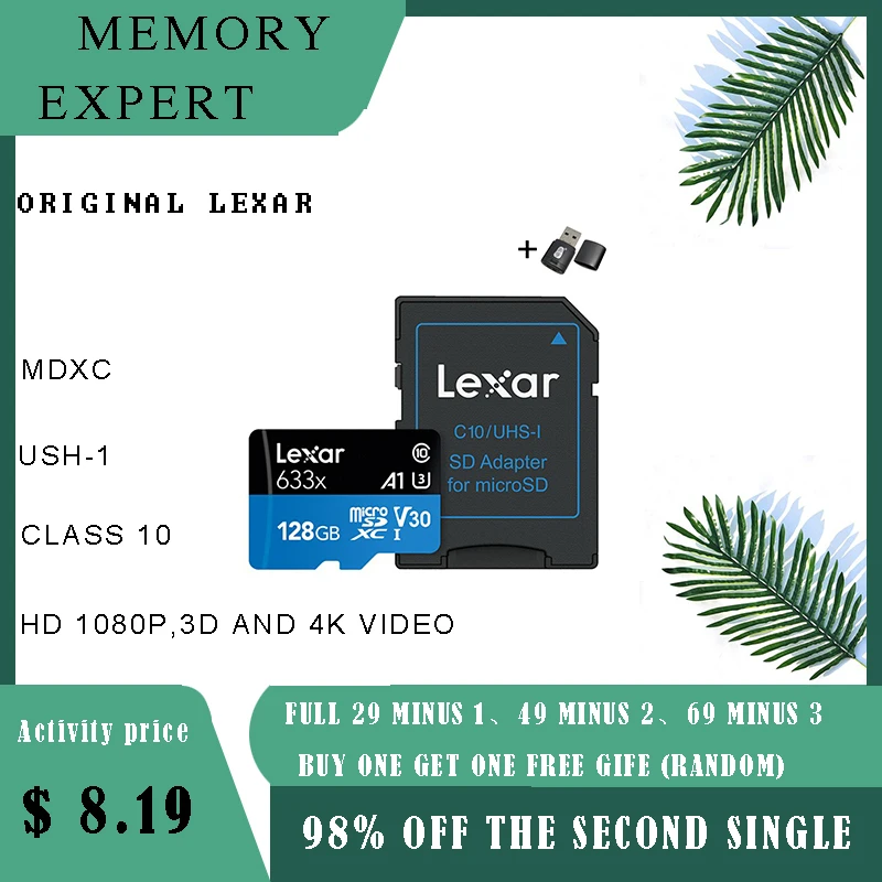 Лучший Lexar 633x Micro SD 16 GB 32 ГБ, 64 ГБ и 128 ГБ картао де memoria memory stick компактный адаптер для флэш карт Class10 планшетный ноутбук держатель tf карт