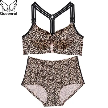 

Queenral Plus Size Underwear Women Bra Set Plus Size 34-52 BCDE Cup Lingerie Set Bra And Panties Sets For Female Leopard