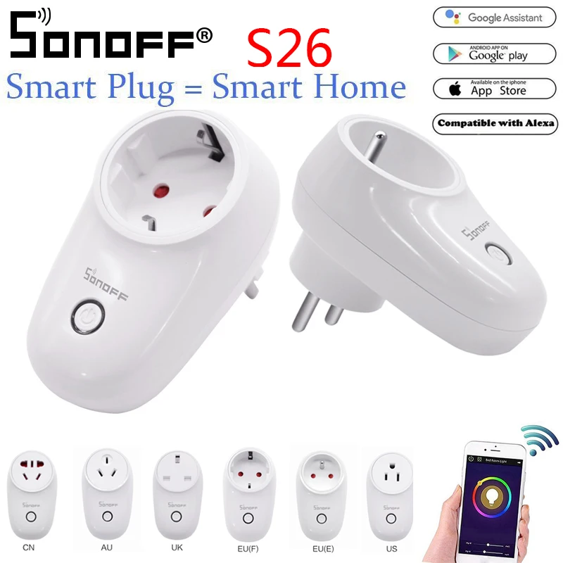 Sonoff S26 WiFi умная розетка EU/UK/US беспроводной штепсельный переключатель розетки питания приложение Ewelink работа с Homekit Alexa Google Assistant