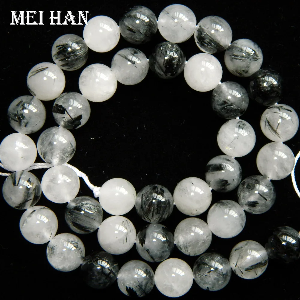 Meihan(2 нити/комплект) натуральный 10 мм черный Рутиловый Кварц Гладкий круглый свободные бусины для ювелирных изделий DIY ожерелье браслет