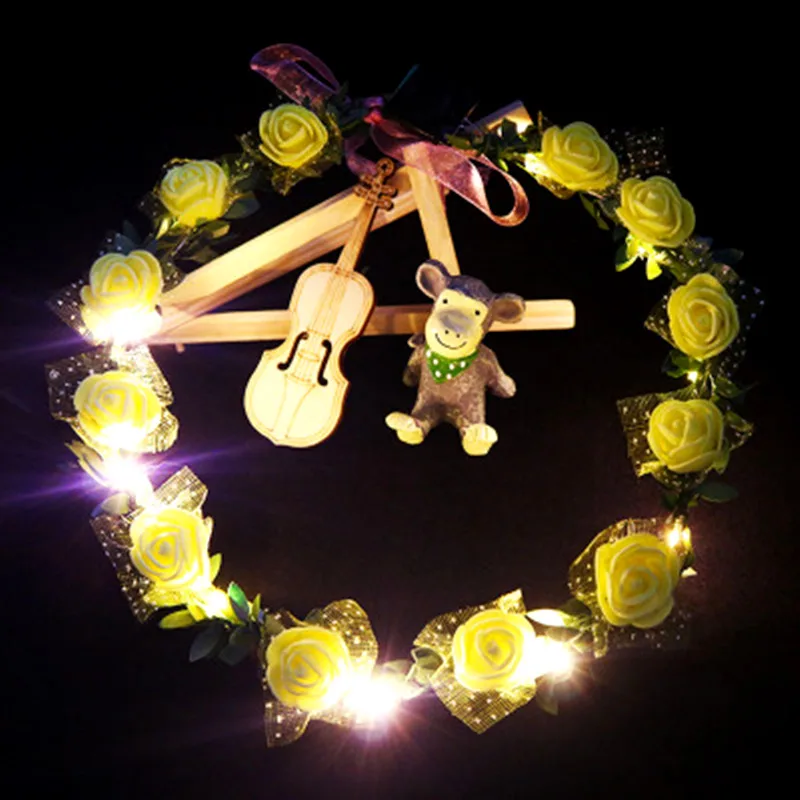 Светящиеся гирлянды вечерние корона цветок головная повязка светодиодный свет венок для волос лента для волос Рождество неоновый Свадебный светящийся венок игрушка подарок - Цвет: Цвет: желтый
