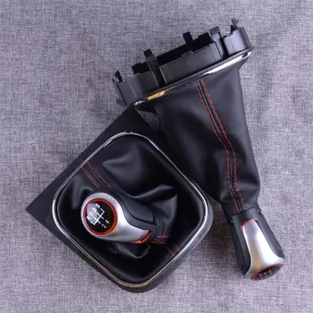 

DWCX New 5 6 Speed Black Red PU Gear Shift Knob With Boot Cover Car Auto Accessories 1.4cm Fit for VW Volkswagen Golf 6 MK5 MK6