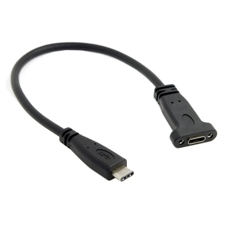 

USB 3.1 Type-C Male to Female Extension Data Cable with Panel Mount Screw Hole 20cm