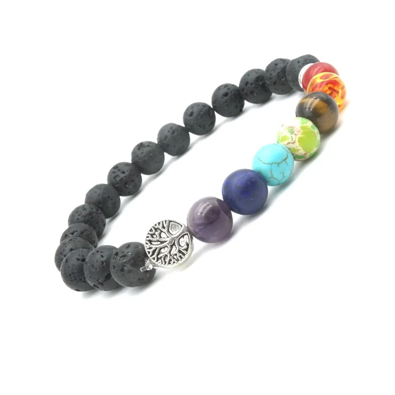 

7 Chakra Tree of Life 8mm Lava Stone Aromatherapy Essential Oil Diffuser Bracelet Balance Beads Reiki Buddha Prayer Yoga Jewelry