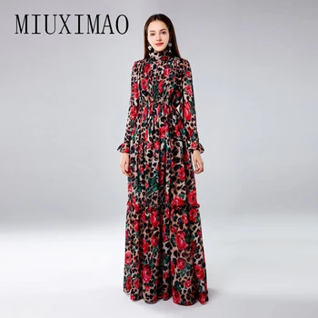 

MIUXIMAO Custom Plus Size Maxi Dress 2019 Spring New Arrival Fashion Red Rose Draped Print Elegant Floor-Length Long Dress Women