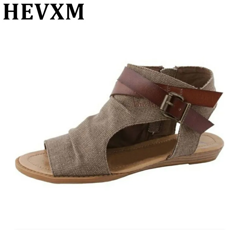 HEVXM Women Sandals 2018 New Summer High Quality Denim Fashion Buckle