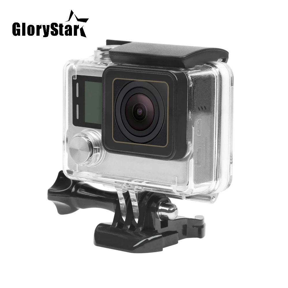 Funda impermeable para de acción GoPro Hero 4 3 +, con soporte Carcasa protectora, accesorio negro y plateado, 30M|Carcasas para videocámara - AliExpress