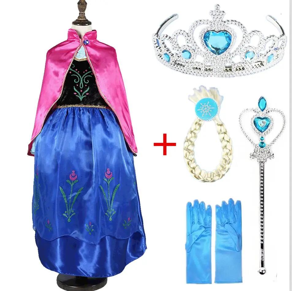 Платье с принтом «Холодное сердце», Рождественская одежда, карнавальный костюм Белоснежки для девочек на Хэллоуин, платья для малышей, корона принцессы+ 4 комплекта - Цвет: 1