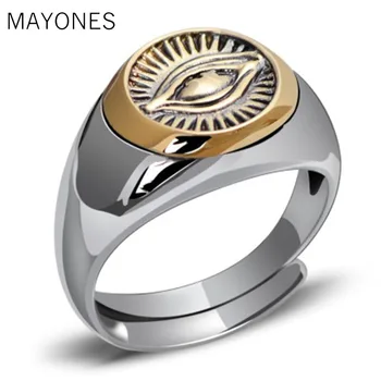 

Authentic 925 Silver Gold Color God Eye Opening Ring for Men Women Vintage Punk Male Personalized Sterling Silver Jewelry