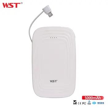 

WST Original Brand Slim Power Bank 5000mAh Built in Cable Battery External Portable Charger Colorful Cute Pink Mini Powerbank
