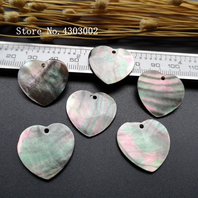 100개/묶음 23mm 천연 블랙 하트 자개 DIY 보석용 하트 모양 자개 귀걸이용