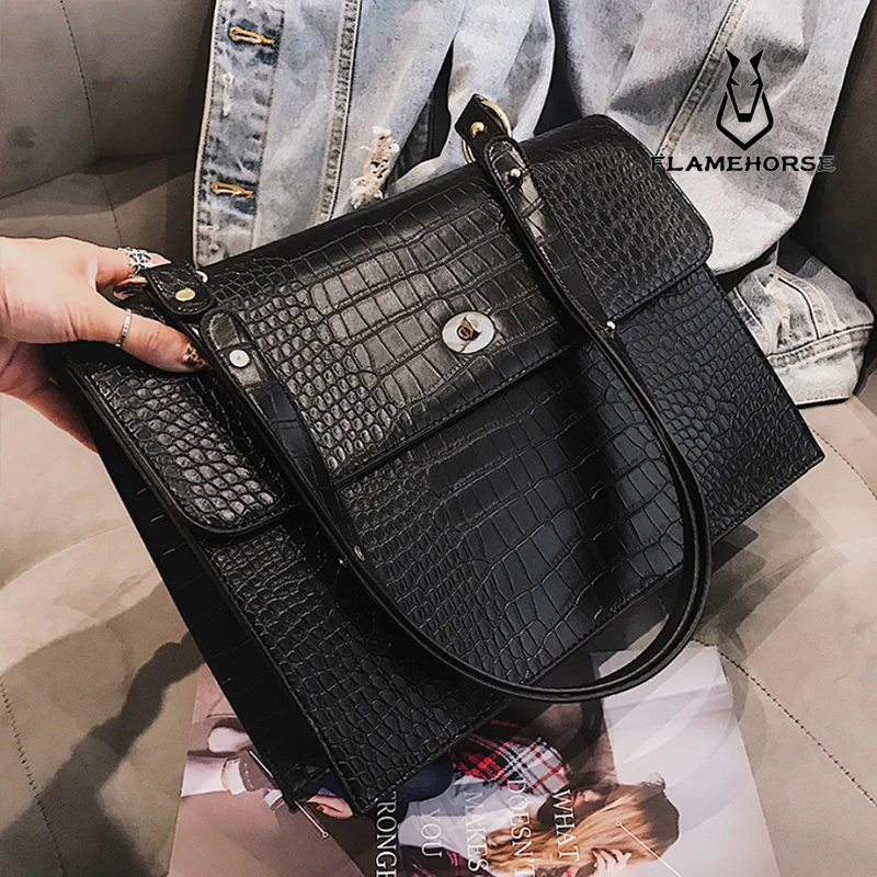 أزياء بسيطة المرأة مصمم حقيبة يد 2019 جديد جودة بو الجلود حقيبة نسائية صغيرة حقيبة التمساح الكتف Crossbody أكياس