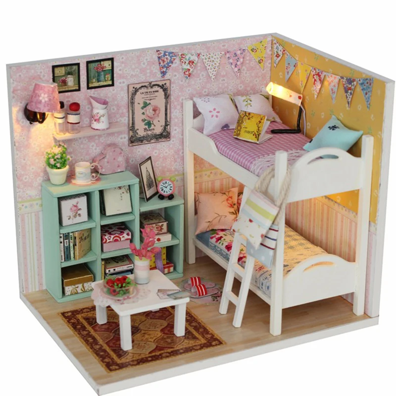 DIY кукла домашняя мебель миниатюры для кукольный домик свет ручной деревянный дом для куклы Конструкторы для детей M020 # E