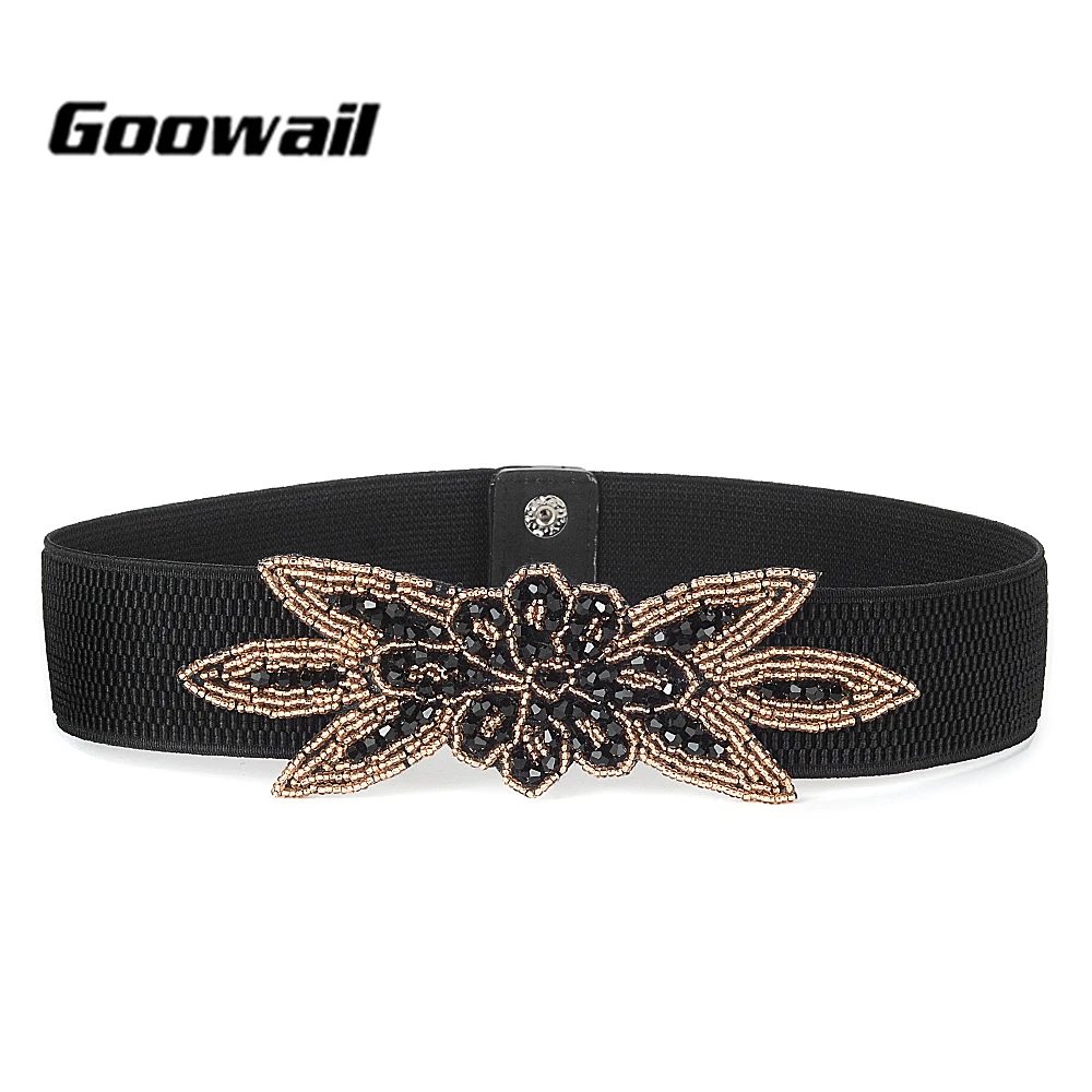 

Goowail 2018 Elegant Rhinestone Belts for women Waistband Ladies for dress Vintage female belt crystal gem belts& Cummerbunds