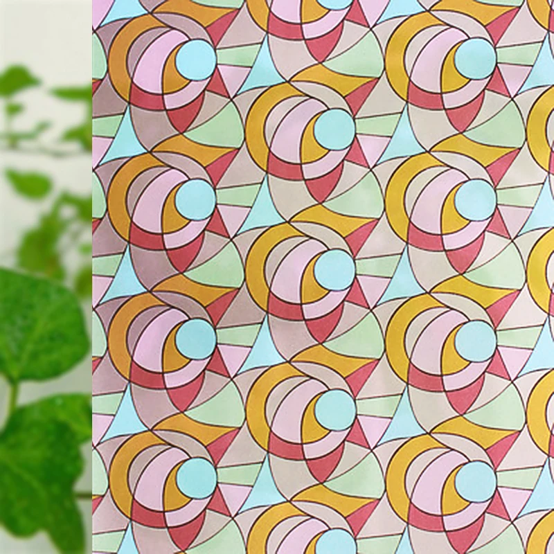 17.7 x 78.8 inch Color geometric pattern privacy window film, PVC self adhesive decorative glass