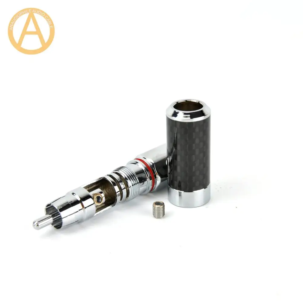 HIFI RCA Plug Connector Rhodium Plated RCA Plug Connector Self-Locking Carbon Fibre Shell For Audio RCA Coaxial Cable DIY