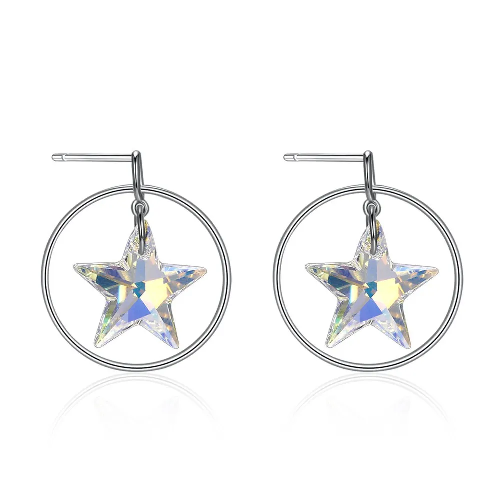 

Fine Women Crystals Stud Earrings Charm Lady Party Sterling Silver 925 Crystal Star Earrings Hoop Dangle Wears