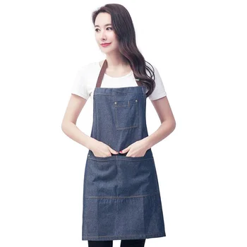 

3 Pockets Vintage Denim Apron Korea Style Sleeveless Home Cleaning Aprons Adjustable Antifouling Bib For Cooking Kitchen Gadgets