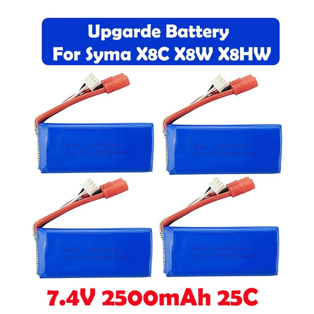 

4PCS 7.4V 2500mAh 25C Lipo Battery For Syma X8C X8W X8G X8HC X8HG X8HW RC Drone High Quality Lipo Rechargeable Battery