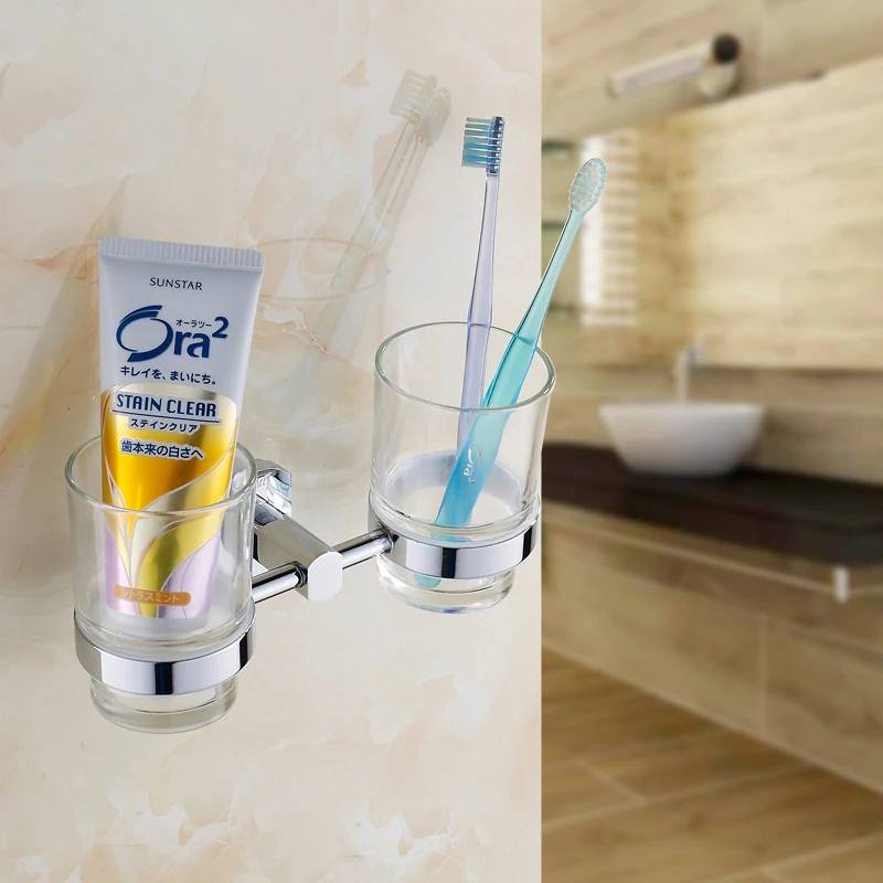 Wall Mounted Cup & Tumbler Holders Double Glass Cup Stainless Steel Cup