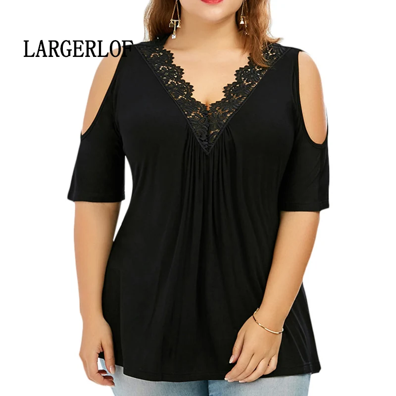 LARGERLOF Oversize T-shirt 3 Color 5xl Off The Shoulder Tops For Women Shirt Woman New 2019 T47727 | Женская одежда
