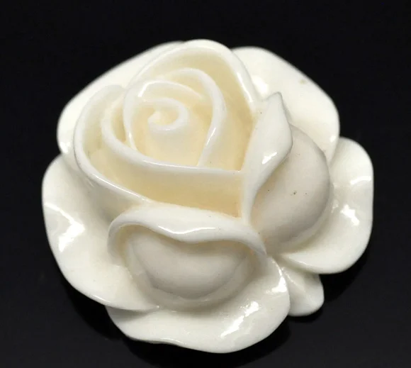 

DoreenBeads 20 Ivory Resin Rose Flower Embellishments Jewelry Making Findings 27x27mm (B15636), yiwu