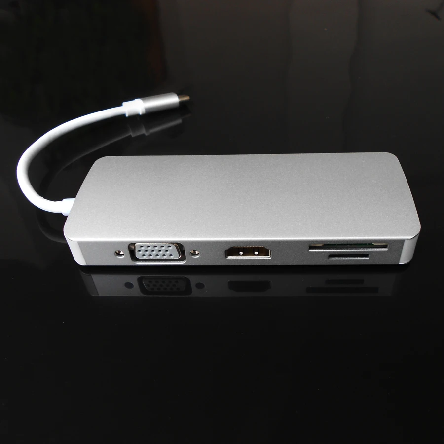 

Newest 8 in 1 USB C HUB with HDMI VGA Type-C Power Delivery 4K Video PD SD/TF Card Reader to RJ45 Lan Network Card for Macbook