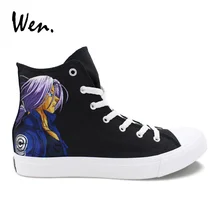 Вэнь Косплэй обувь Ручная роспись парусиновая обувь дизайн фигурки Dragon Ball Гоку кроссовки Для мужчин женский, черный; на плоской подошве; обувь с высоким берцем