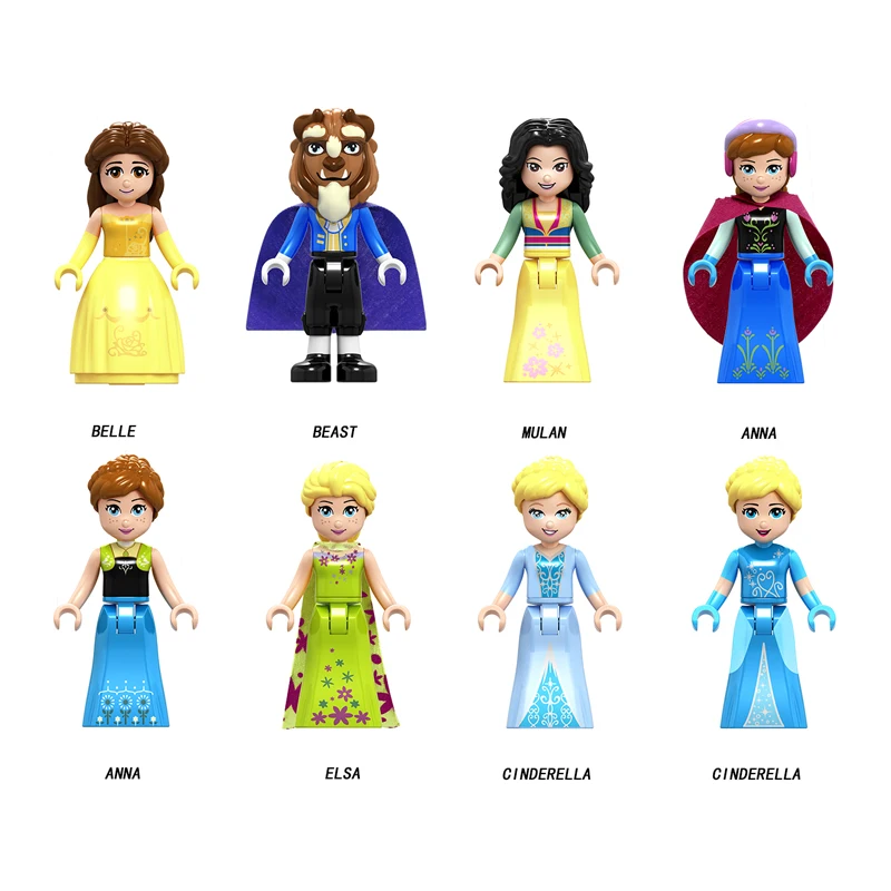 Princess Figures Friends Legoings Frozen Anna Elsa Mermaid Ariel Snow White Belle Aurora Building Blocks Bricks Toys Model Gift