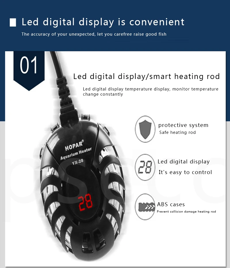 Small fish tank mini heater low water level turtle tank LED digital display heater automatic temperature explosion-proof heating large aquarium ornaments