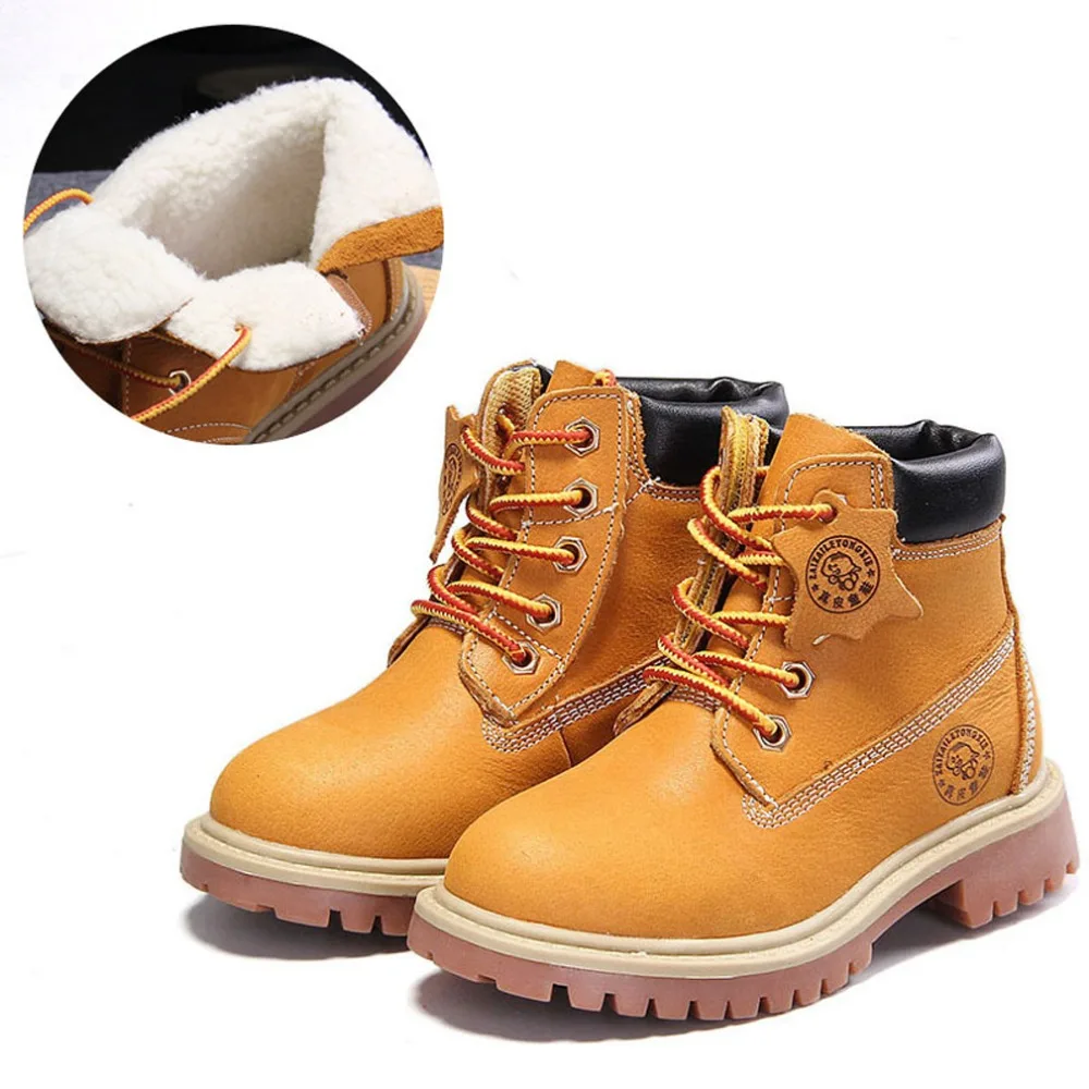 Kids Fashion Motorcycle Boots Baby Boys Genuine Leat Shoes Warm Soft