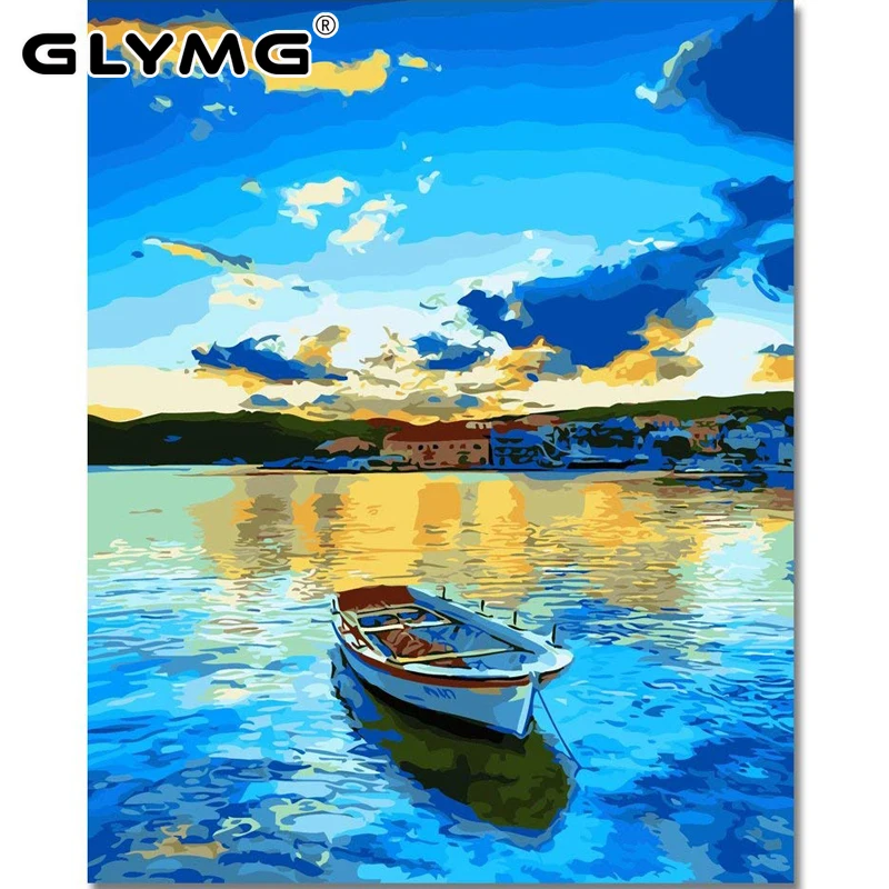 GLymg Diy Square Drill Diamond Painting Blue Ocean Ship Paint With Diamonds Full Drill Rhinestones Embroidery Home Decor