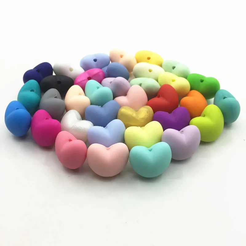

wholesale Food-safe Baby Teething heart Bead For Nursing Necklace Jewelry/ silicone teething loose 20mm heart beads ,100pcs/lot
