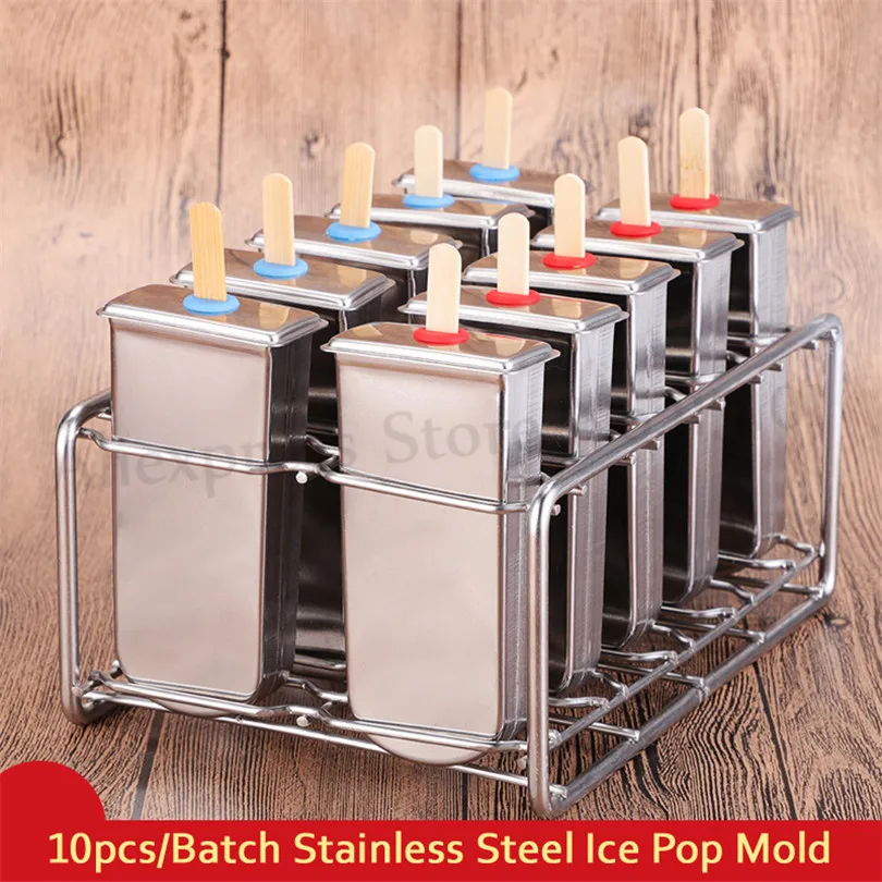 10pcs/Batch DIY Stainless Steel Ice Cream Popsicle Mold Summer Ice Pops Maker Moulds Stick Holders More Options 4